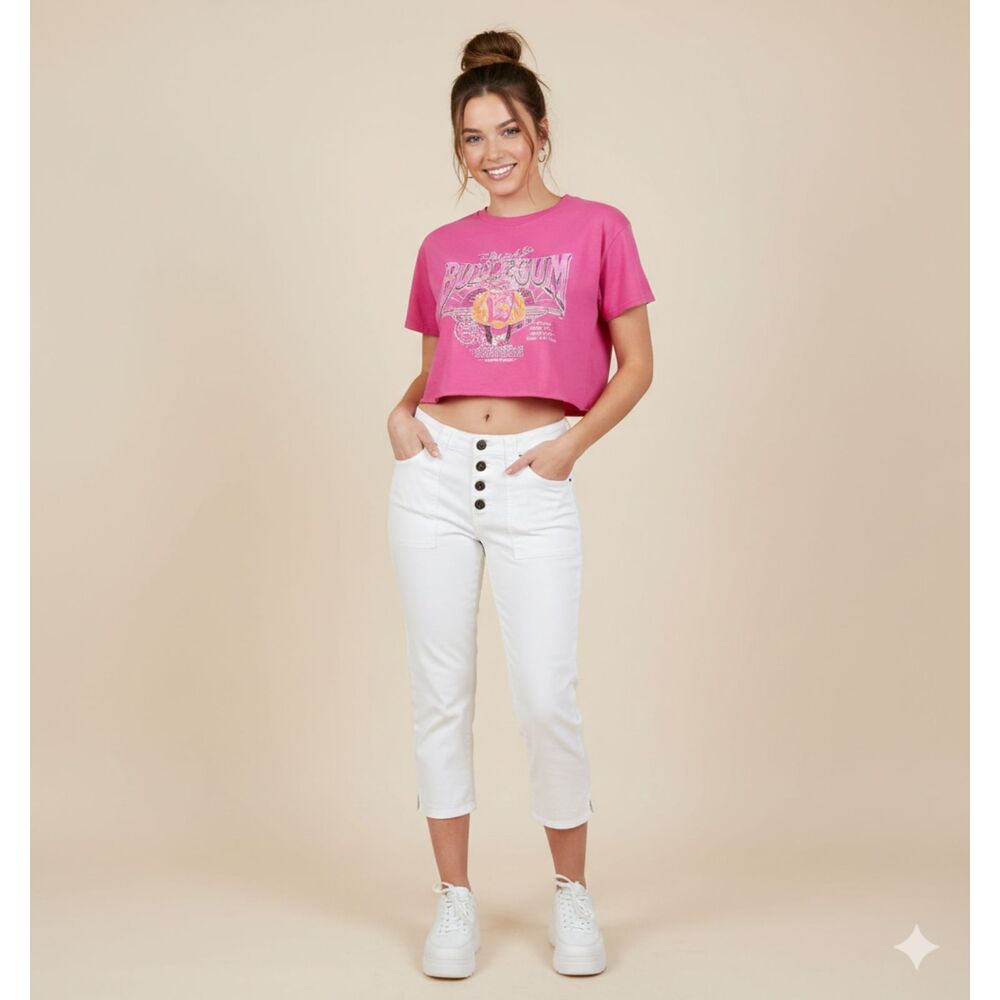 VTG Y2K Bubblegum White Cotton Blend Stretchy Junior Capri Pants Sz 11/12 (flaw)